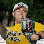 Right-handed pitcher, Ty Cooke, delivers a four-seam fastball to the plate.