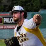 Left-handed pitcher, Dylan Cabral, delivering to the plate (versus Santa Rosa Rosebuds, Sunday, May 28th).