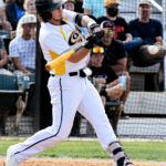 Mason Johnson squares one up (versus Santa Rosa Rosebuds, Sunday, May 28th).