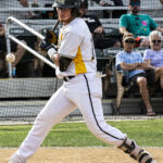 Hitter Mason Johnson avoids the brushback pitch (versus Fresno Athletics, Sunday, June 11th, 2023).