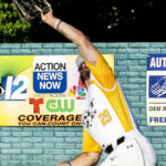 Left fielder, Jeremy Giesegh, chases down a fly ball (versus Fairfield Indians, Sunday, July 2nd, 2023).
