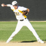 Shortstop, Cooper Thacker, fields a grounder and begins his throw to first (versus Novato Knicks, Sunday, July 23rd, 2023).