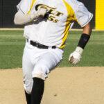 Catcher, Eric Aguayo, hustles through the base-paths (versus NBO Sacramento, Sunday, July 30th, 2023).