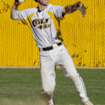 Second-baseman, Mason Cassingham, prepares his throw to first-base after fielding a ground ball (versus NBO Sacramento, Sunday, July 30th, 2023).