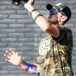Colt 45s player and right-fielder, Brayden Chiarito (14), catching a fly ball.