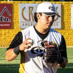 Colt 45s player and third baseman, Nicholas Caballero (6), fields a grounder and prepares to throw to first base.