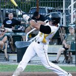 Colt 45s player and right-handed batter, Adrian Lopez (29), drives the ball into play (photographed by Bill Wagner on 2026-07-17).