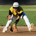Colt 45s second baseman, Degan Palos, fields a grounder (photographed by Bill Wagner on 2026-07-24).