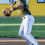 Colt 45s shortstop, Preston Conklin, readies his throw to first base (photographed by Bill Wagner on 2026-07-25).